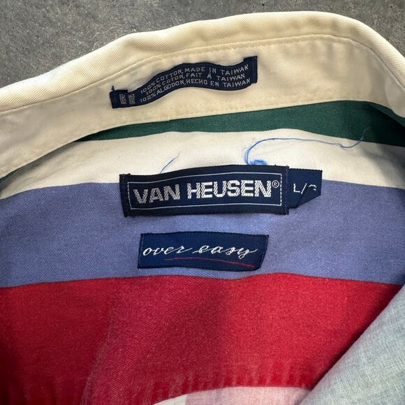 Vintage Y2K Striped Colorblock Retro Men's Button Up Short Sleeve Red Green - Picture 3 of 5